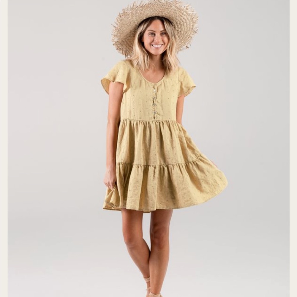 Rylee + Cru dolly eyelet dress citron size Small